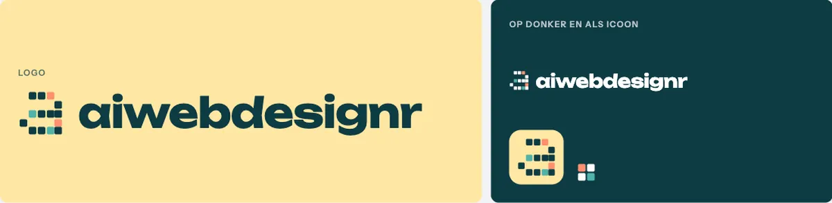 Logo aiwebdesignr met een a van tegels in petrol, zalm en zeegroen
