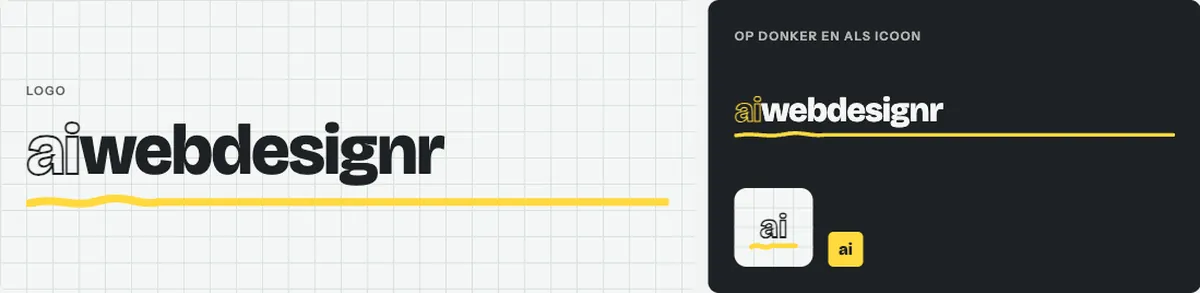 Logo aiwebdesignr met ai als omtrek en een gele potloodlijn op ruitjespapier