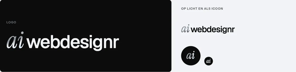 Logo aiwebdesignr met een cursieve chromen ai op zwart